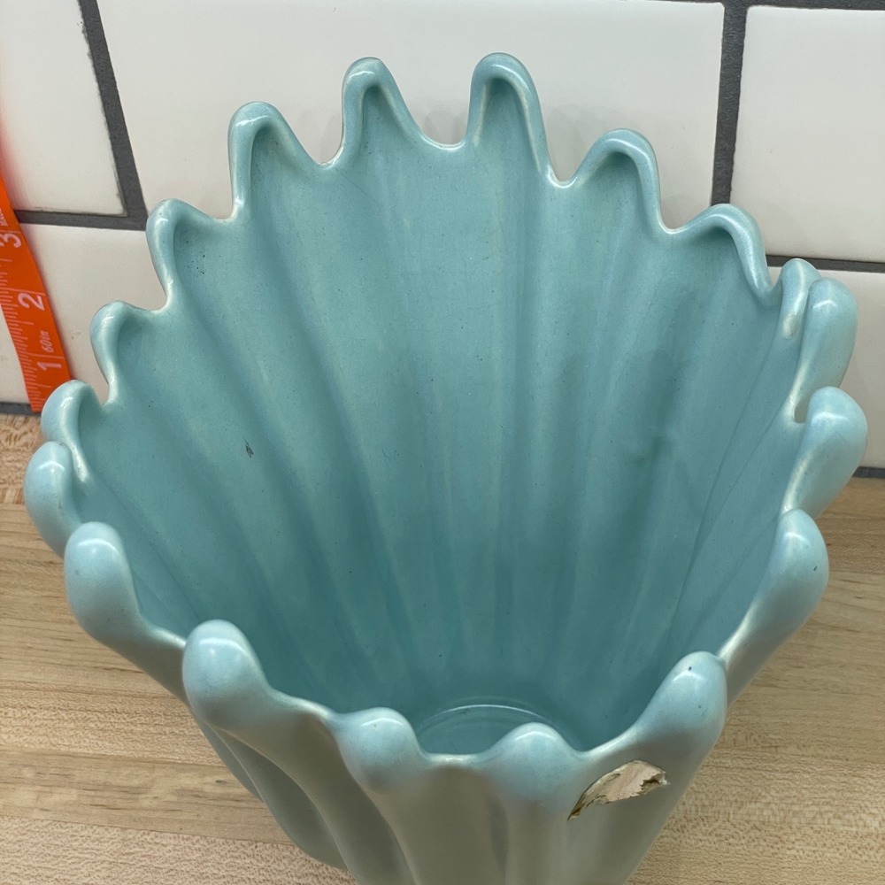Vintage Mid Century Modern Light‎ Blue Splash Handkerchief Fluted Ceramic Vase - Picture 3 of 16